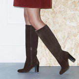 Cosmea suede, dark brown - wide calf boots, large fit boots, calf fitting boots, narrow calf boots