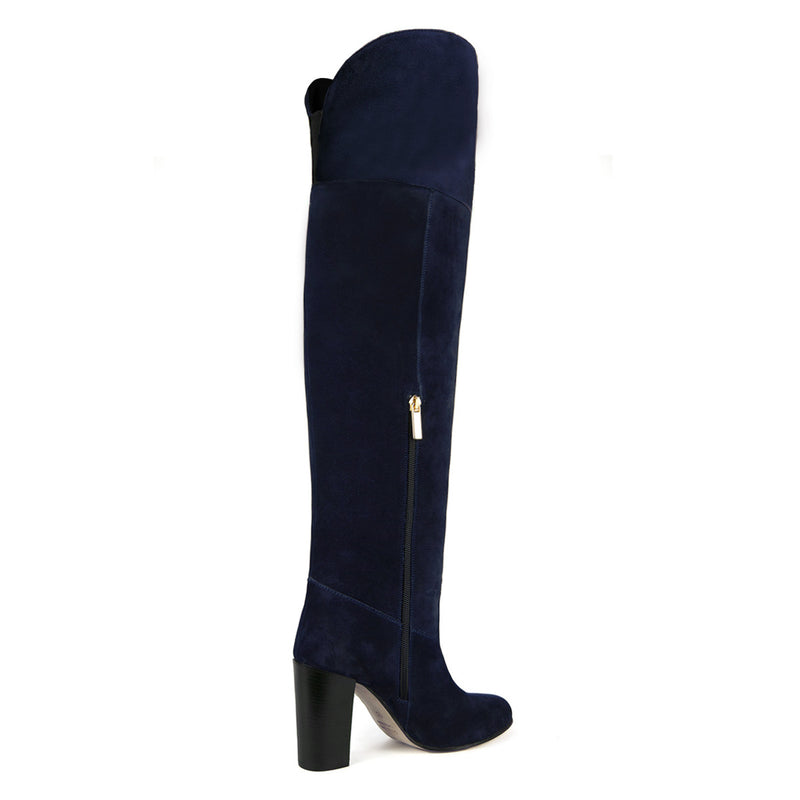 Lunaria suede, night blue - wide calf boots, large fit boots, calf fitting boots, narrow calf boots