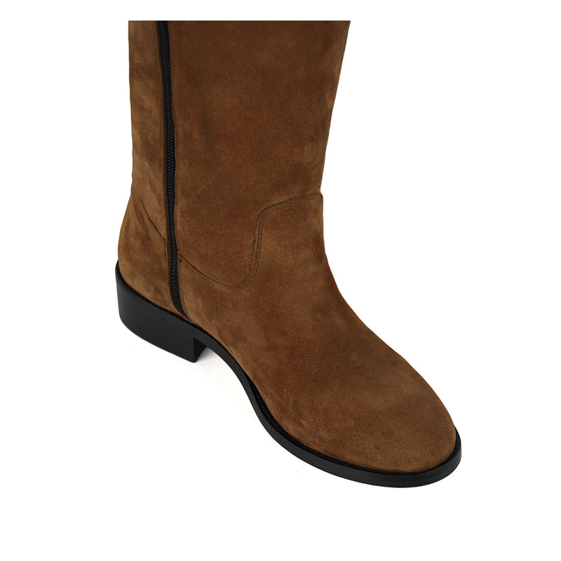 Spirea suede, cognac - wide calf boots, large fit boots, calf fitting boots, narrow calf boots