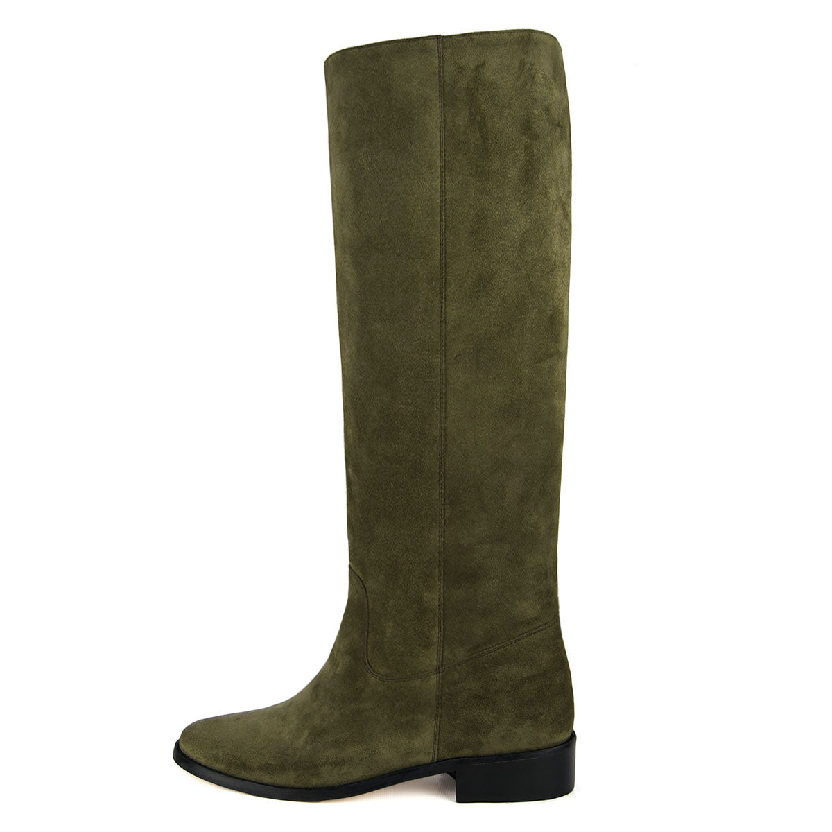 Calf fitting flat boots with inner wedge | Dalia olive green suede ...