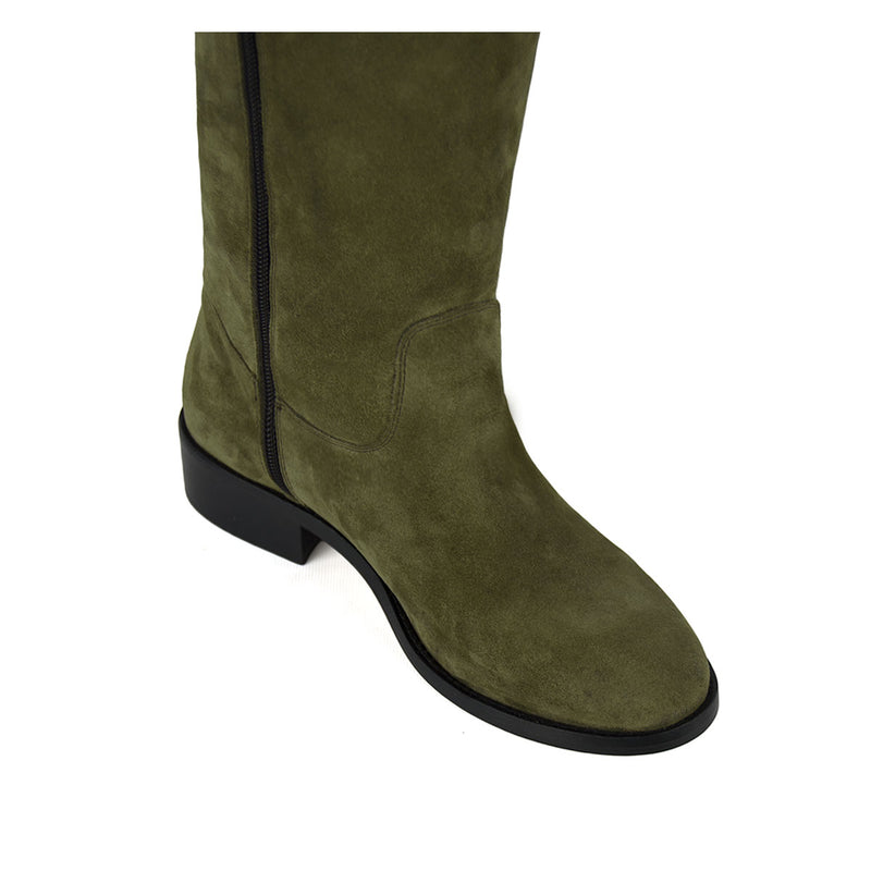 Spirea suede, olive green - wide calf boots, large fit boots, calf fitting boots, narrow calf boots