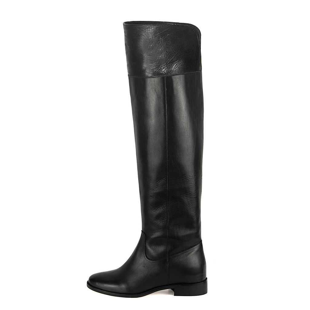 Calf fitting over the knee flat boots | Mora black calfskin | Shop now ...