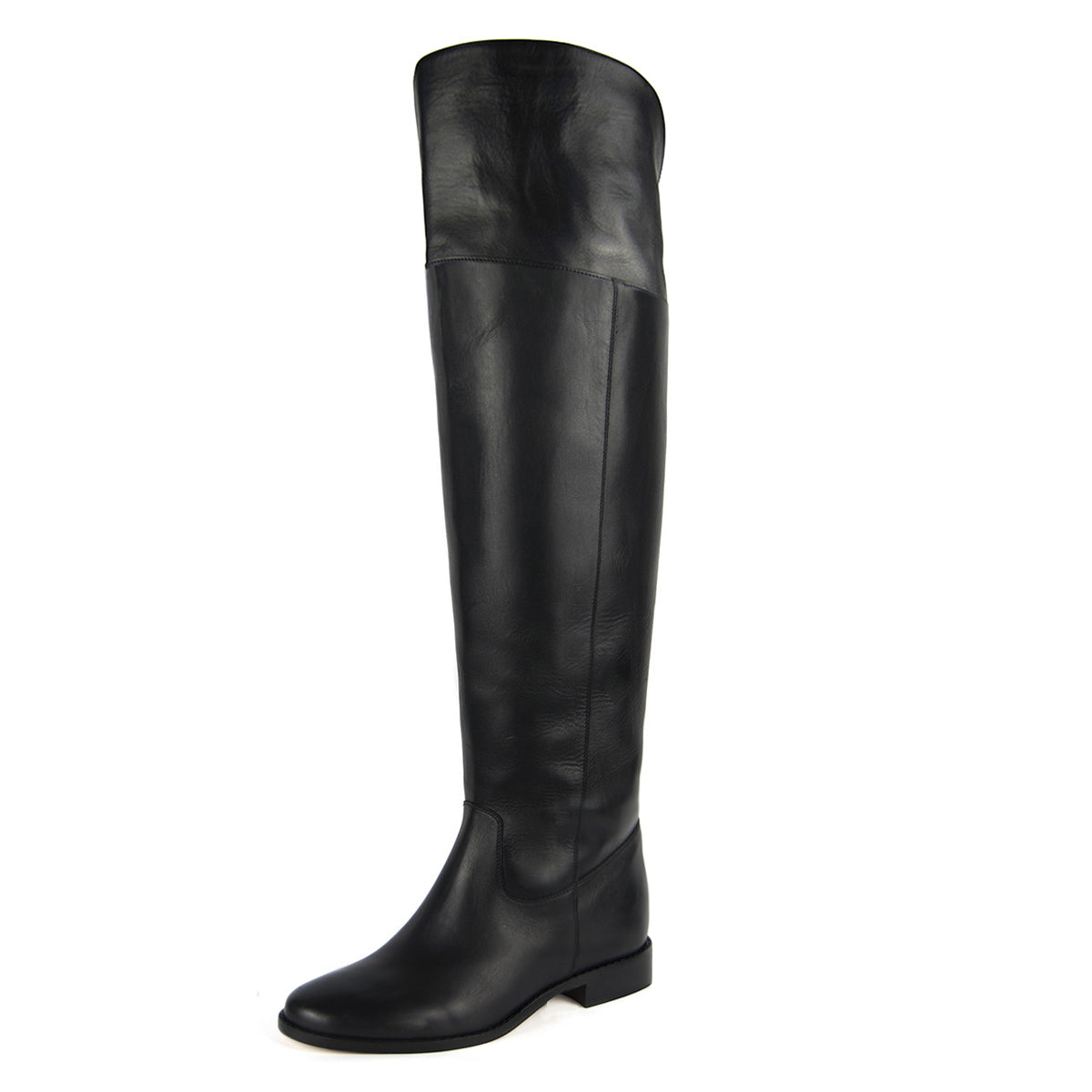 Calf fitting over the knee flat boots | Mora black calfskin | Shop now ...