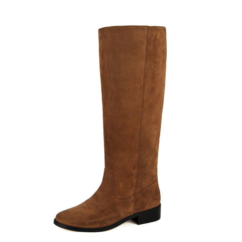 Achillea suede, cognac - wide calf boots, large fit boots, calf fitting boots, narrow calf boots