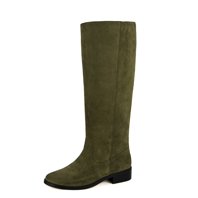 Achillea suede, olive green - wide calf boots, large fit boots, calf fitting boots, narrow calf boots