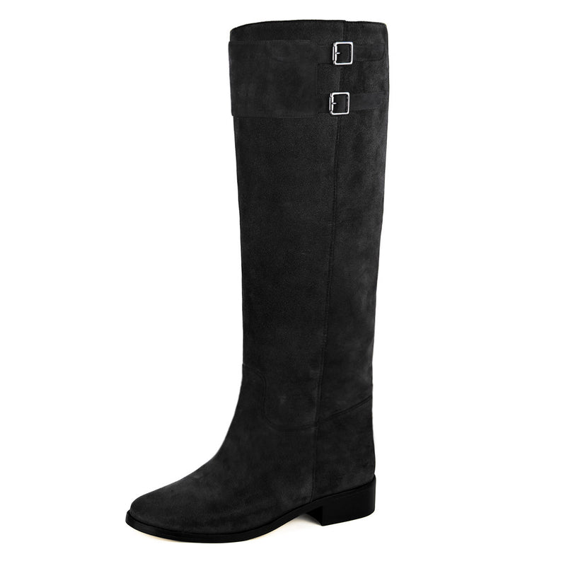 Spirea suede, black - wide calf boots, large fit boots, calf fitting boots, narrow calf boots
