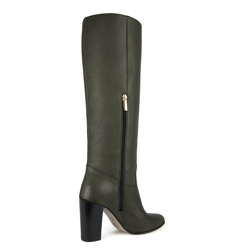 Cosmea, olive green - wide calf boots, large fit boots, calf fitting boots, narrow calf boots