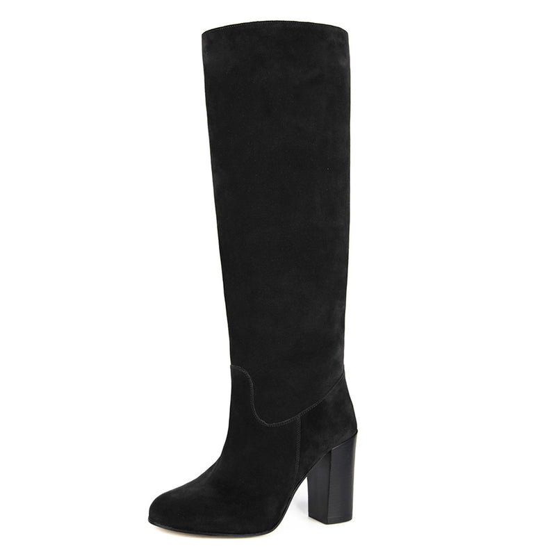 Cosmea suede, black - wide calf boots, large fit boots, calf fitting boots, narrow calf boots