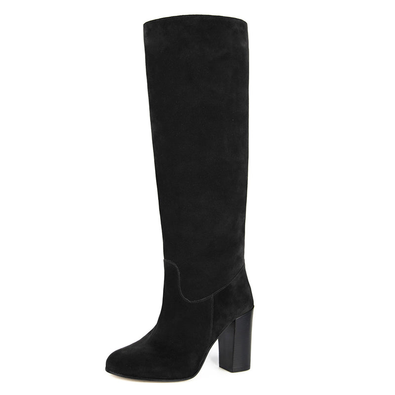 Calf fitting knee high heeled boots Cosmea black suede Shop