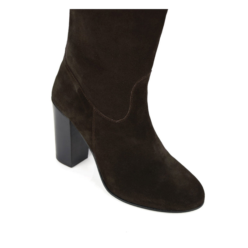 Cosmea suede, dark brown - wide calf boots, large fit boots, calf fitting boots, narrow calf boots