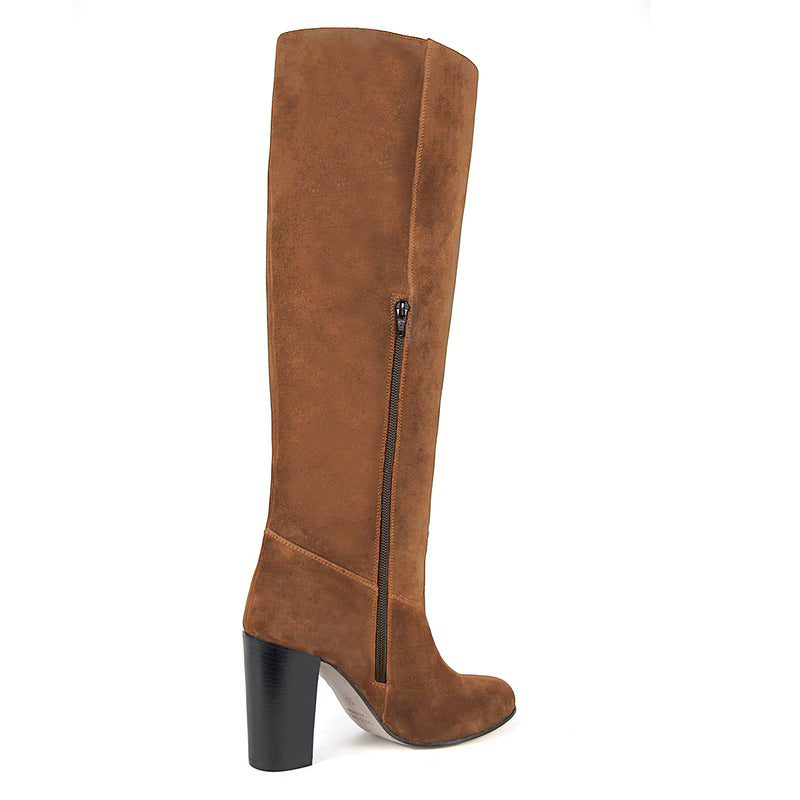 Cosmea suede, cognac - wide calf boots, large fit boots, calf fitting boots, narrow calf boots