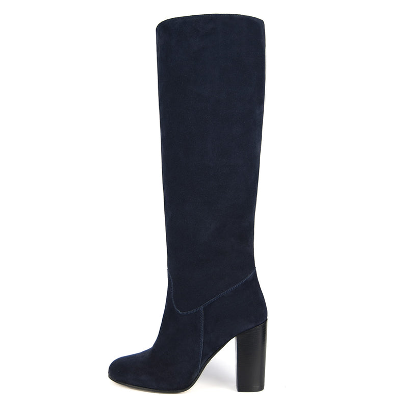 Cosmea suede, night blue - wide calf boots, large fit boots, calf fitting boots, narrow calf boots