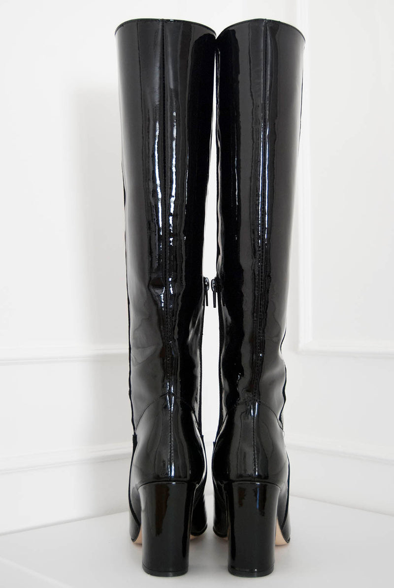 Calf fitting boots in black patent leather- Lux Fillies and Boots