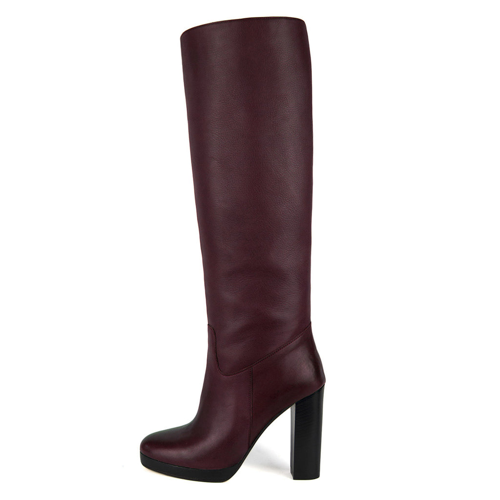 Calf fitting heeled boots | Ribes burgundy calfskin | Shop online ...
