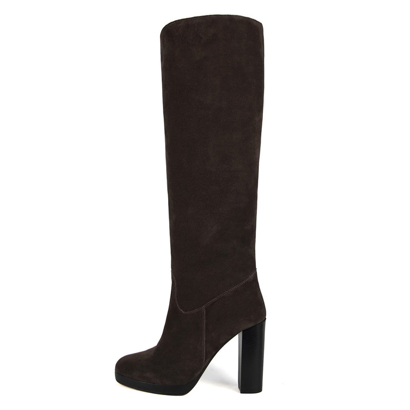 Ribes suede, dark brown - wide calf boots, large fit boots, calf fitting boots, narrow calf boots