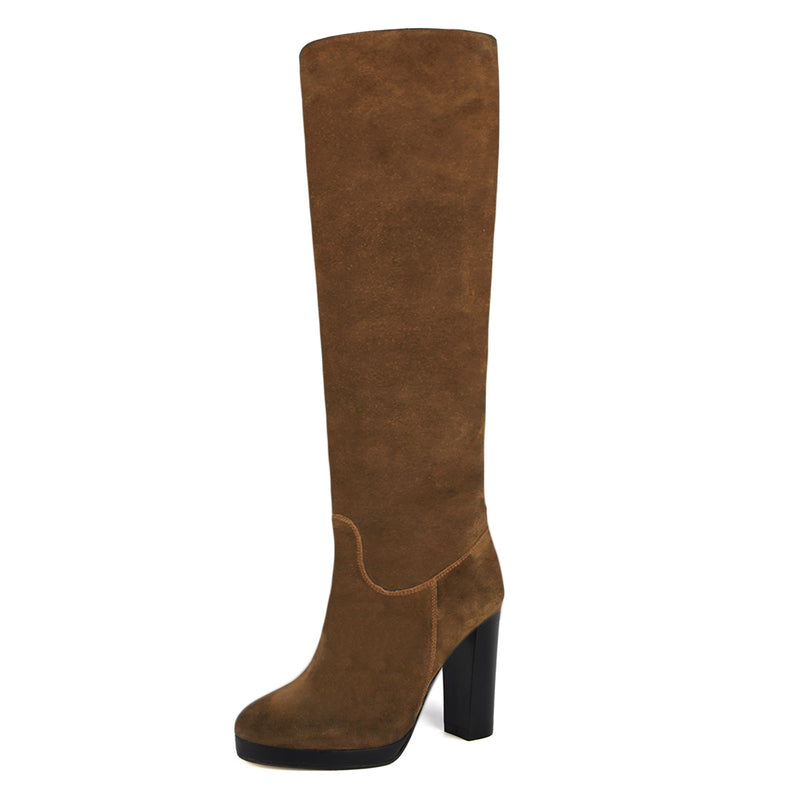 Ribes suede, cognac - wide calf boots, large fit boots, calf fitting boots, narrow calf boots