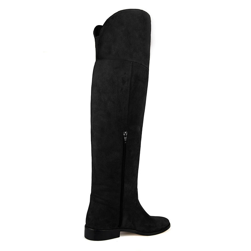 Calf fitting over the knee flat boots | Mora black suede – Fillies